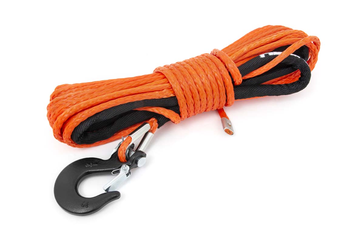 1/4 Inch Synthetic Rope 85 Feet Rated Up to 16,000 Lbs 3/8 Inch Includes Clevis Hook and Protective Sleeve UTV, ATV Orange Rough Country