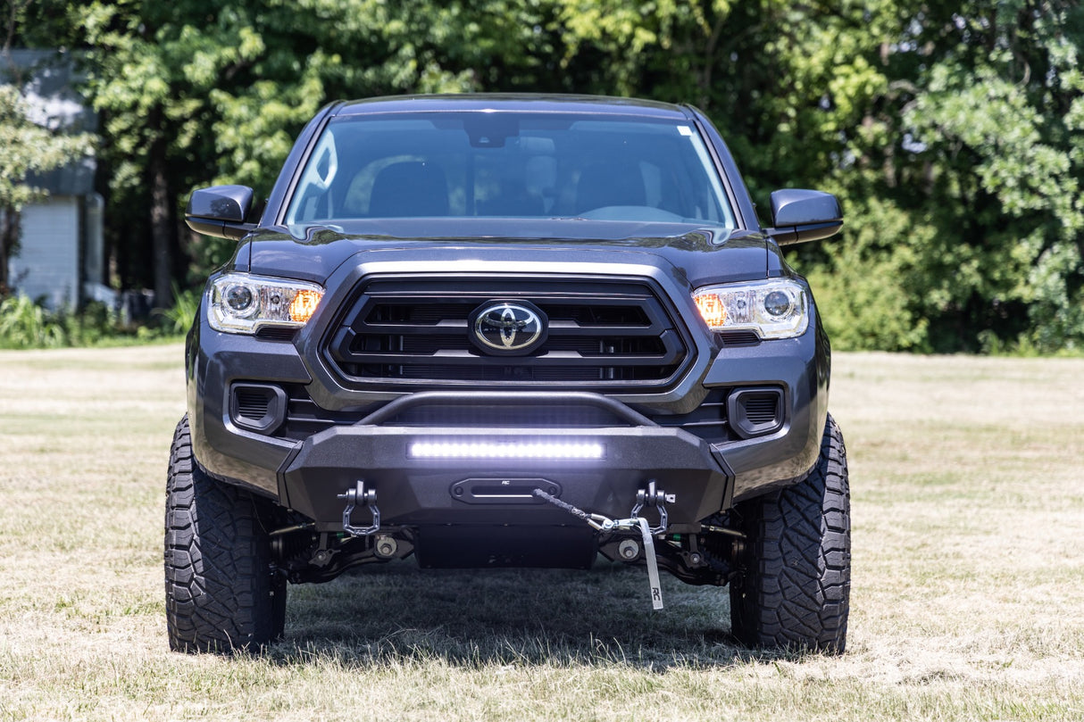 Front Bumper Hybrid with 12000-Lb Pro Series Winch and 20 LED Light Bar 16-22 Toyota Tacoma 4WD Rough Country