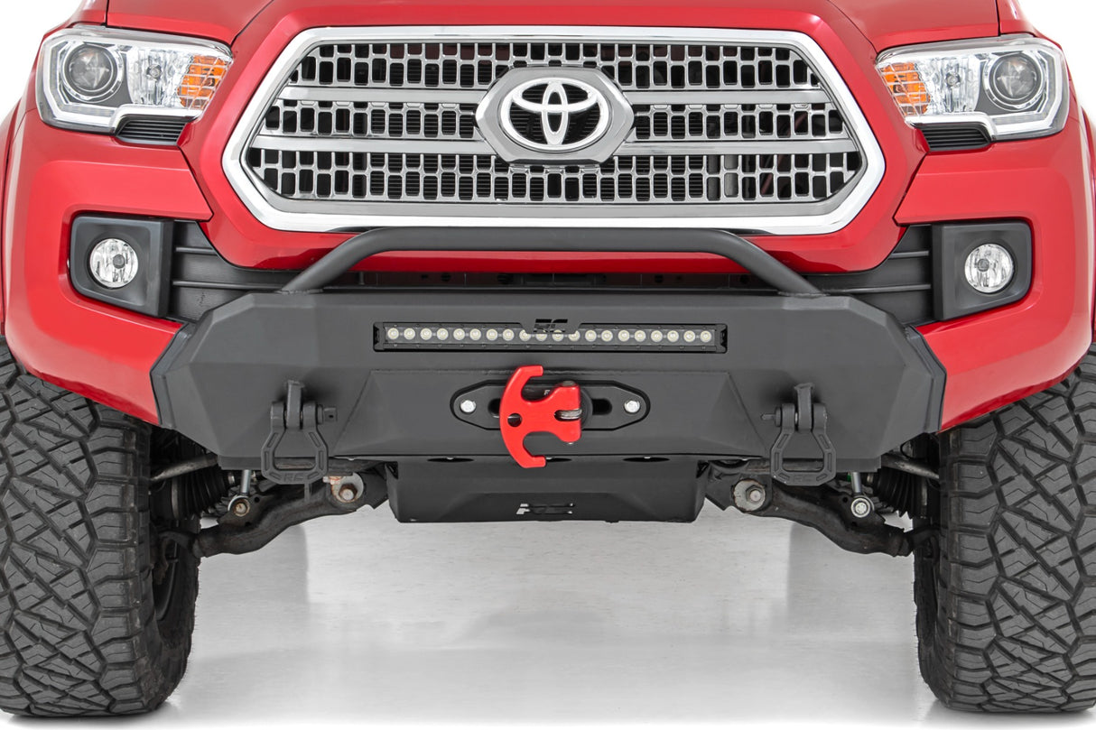 Front Bumper Hybrid with 9500-Lb Pro Series Winch Black Series with White DRL LED Light Bar 16-22 Toyota Tacoma 4WD Rough Country