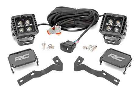 LED Light Kit Ditch Mount 2 Inch Black Pair White DRL  Toyota Tacoma (05-15) Rough Country