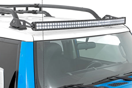 LED Light Windshield Kit 50 Inch Curved Dual Row Black Series with White DRL 07-14 Toyota FJ Cruiser Rough Country