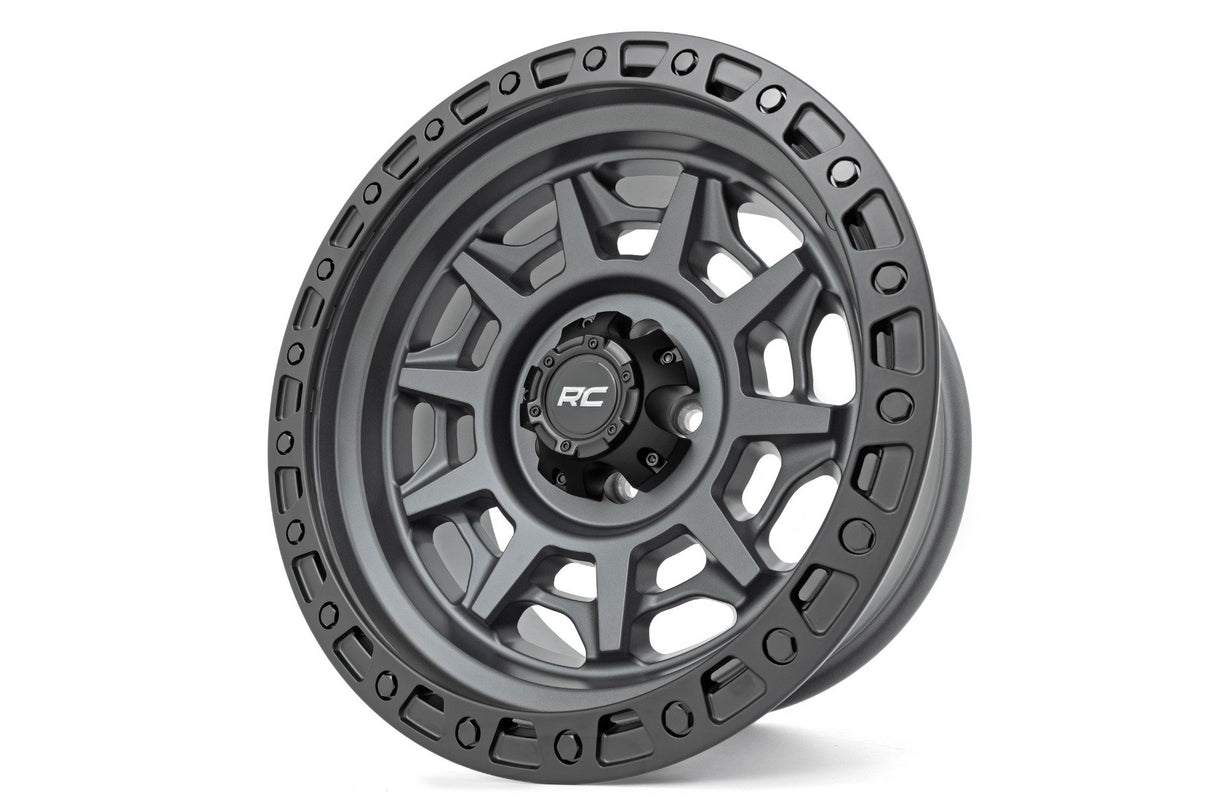 Rough Country 85 Series Wheel Simulated Beadlock Gunmetal Gray/Black 17x9 6x5.5 -12mm Rough Country