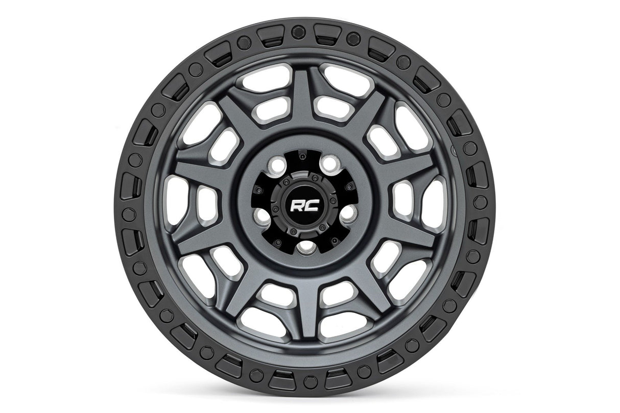 Rough Country 85 Series Wheel Simulated Beadlock Gunmetal Gray/Black 17x9 5x4.5 -12mm Rough Country