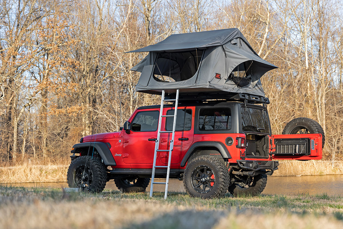 Roof Top Tent Rack Mount 12 Volt Accessory w/Ladder Extension and LED Light Kit Rough Country