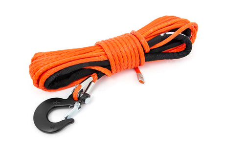 1/4 Inch Synthetic Rope 85 Feet Rated Up to 16,000 Lbs 3/8 Inch Includes Clevis Hook and Protective Sleeve UTV, ATV Orange Rough Country